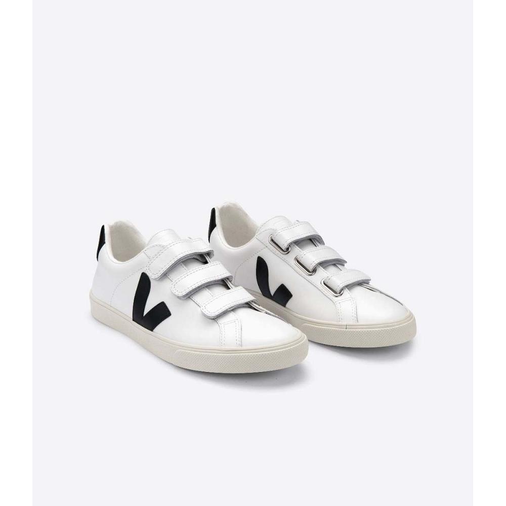 Women's Veja 3-LOCK LEATHER Sneakers White/Black | SG 610QMA